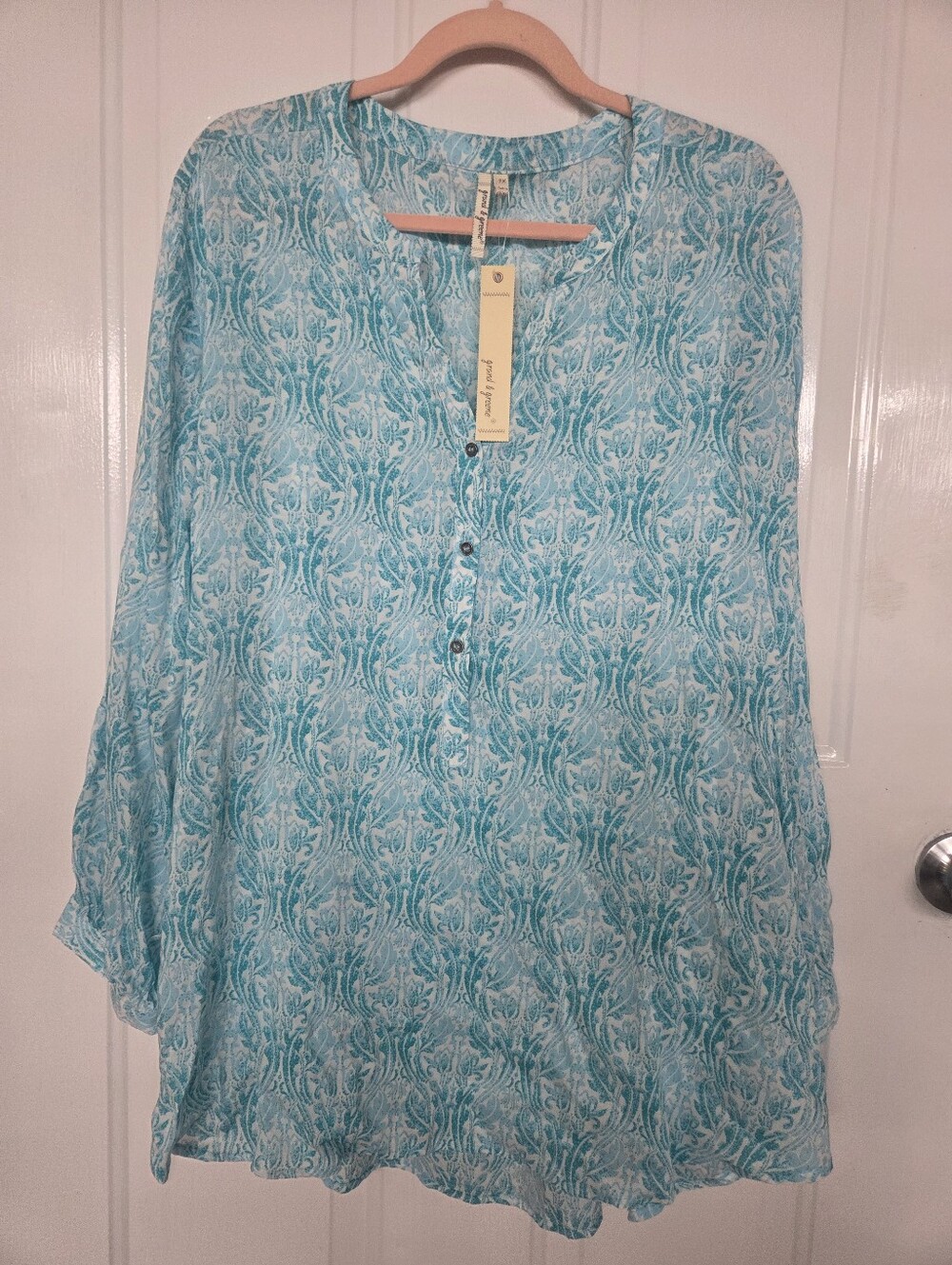 Grand & Greene NWT Teal-Print Button Front Tunic Boutique 3x